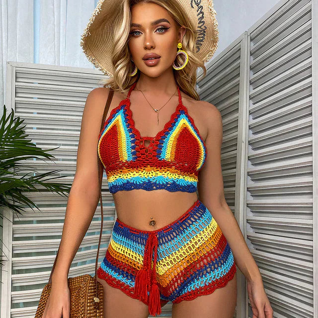 Zweiteiliges Häkel-Strandset für Damen – Sommer Co-Ord Outfit für Festival, Urlaub & Beach Vibes