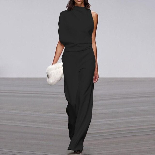 Eleganter Ein-Schulter Jumpsuit – Weit geschnitten mit asymmetrischem Top