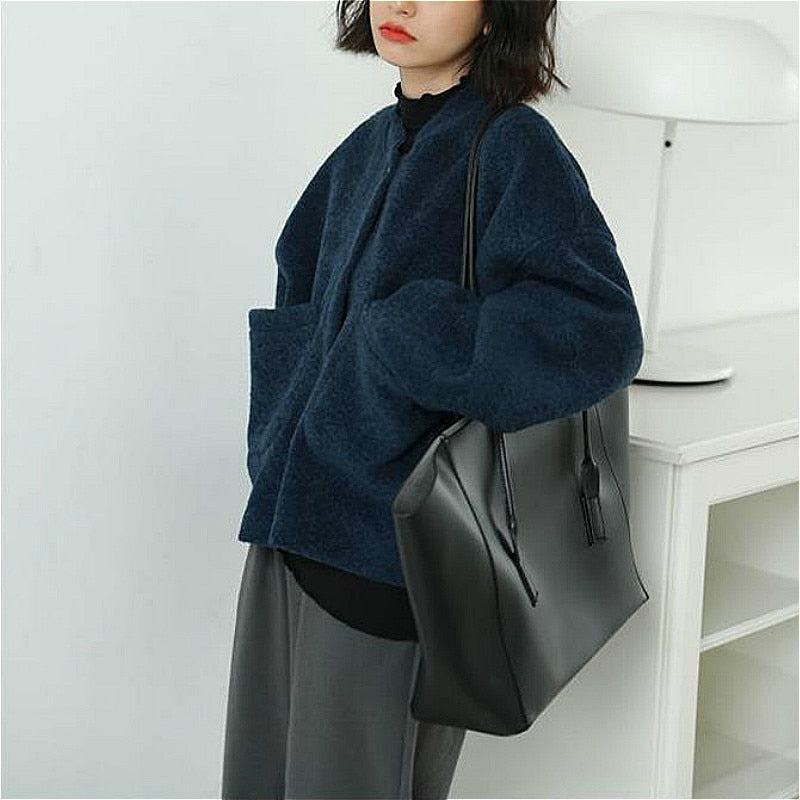 Émilienne Lässig Lang Ärmel Taschen Blau Jacke