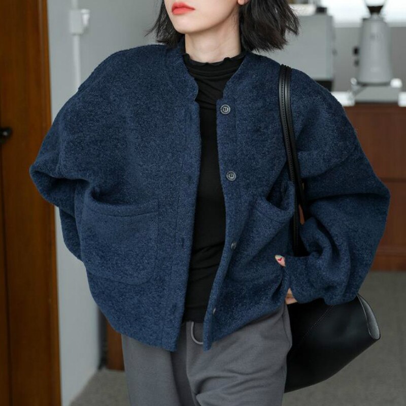 Émilienne Lässig Lang Ärmel Taschen Blau Jacke