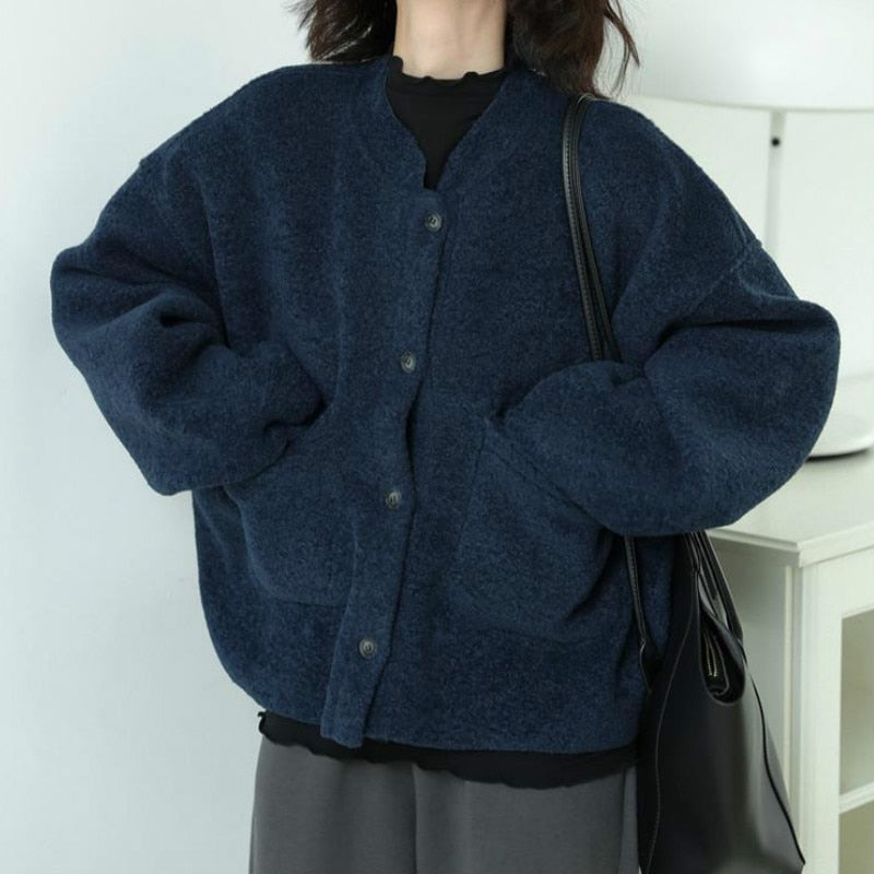 Émilienne Lässig Lang Ärmel Taschen Blau Jacke