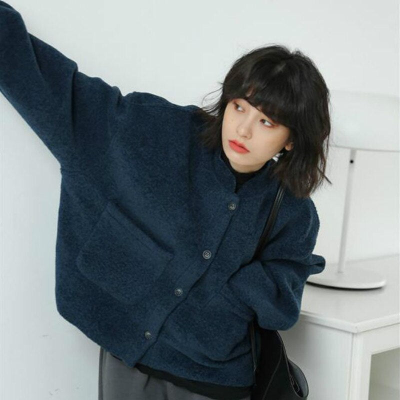 Émilienne Lässig Lang Ärmel Taschen Blau Jacke