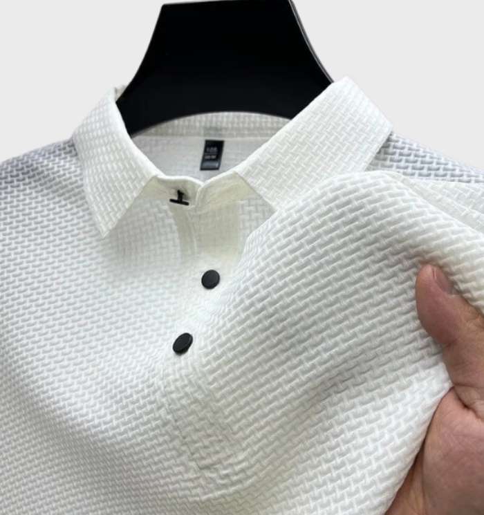 Kobe | Elegantes und atmungsaktives Kurzarm Poloshirt aus Seide für Herren mit Button Down Kragen