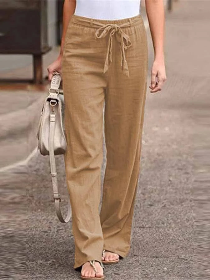 Damen Leinenhose mit Schleife – Weite Sommerhose mit hoher Taille