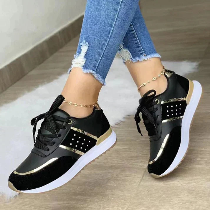 Beige Damen Sneaker mit goldenen Details – Sportlich & Elegant