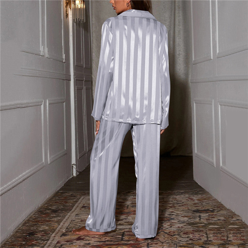 Zweiteiliges Damen Satin Schlafanzug Set – Langarm Pyjama mit Knopfleiste & Hose für Nacht & Lounge