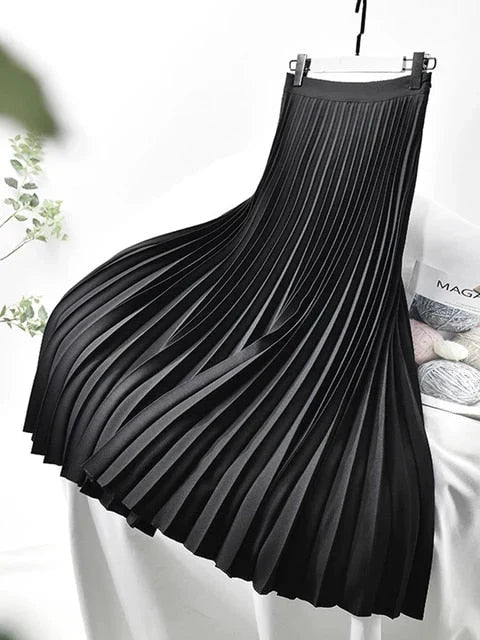 Eleganter Faltenrock Damen – Glänzender Plissee Midirock für Alltag & Anlass