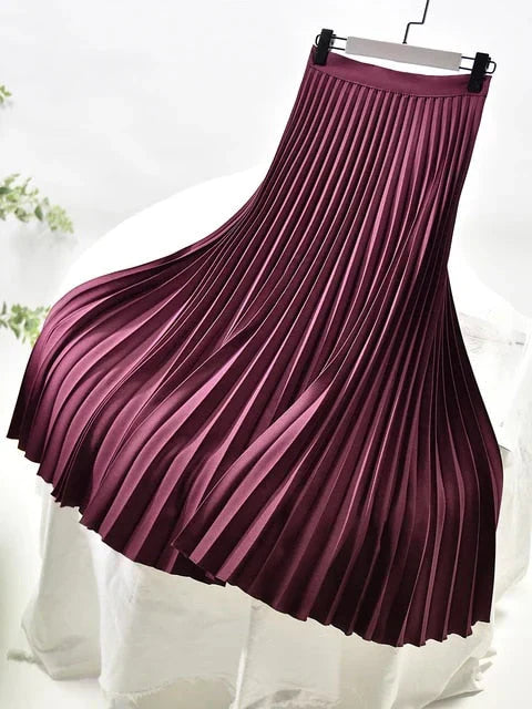 Eleganter Faltenrock Damen – Glänzender Plissee Midirock für Alltag & Anlass