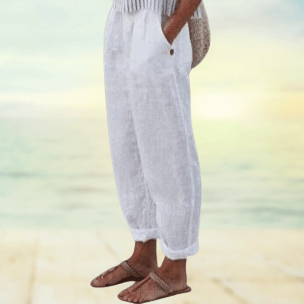 Locker geschnittene Leinenhose für Damen – Sommerhose mit Elastikbund & Taschen für Freizeit, Urlaub & Strand