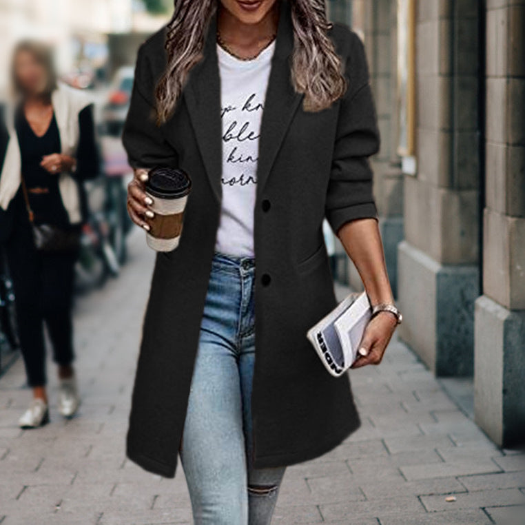 Damen Blazer-Mantel – Übergangsjacke mit Reverskragen & Knopfverschluss, ideal für Frühling, Herbst & Alltag