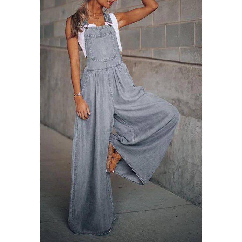 Damen Latzhose aus Denim – Weite Beinpassform mit Retro-Vibe