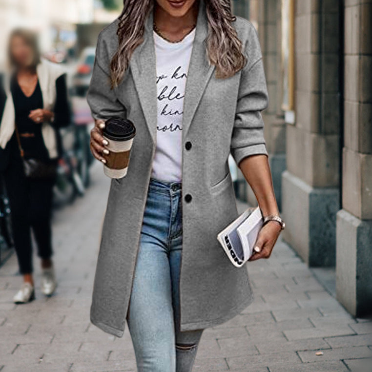 Damen Blazer-Mantel – Übergangsjacke mit Reverskragen & Knopfverschluss, ideal für Frühling, Herbst & Alltag