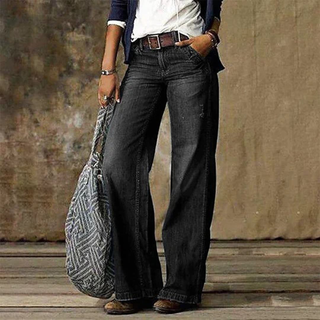 Damen Schlagjeans im Vintage Look – Weit geschnittene Bootcut-Jeans mit hohem Bund & Used-Waschung