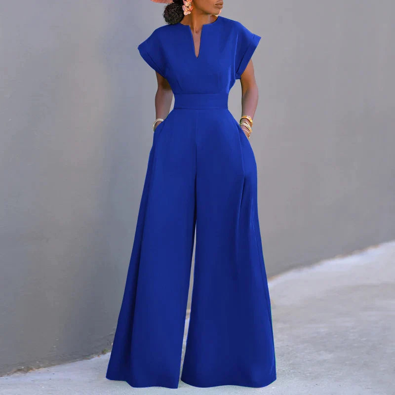 Eleganter Jumpsuit mit weitem Bein und V-Ausschnitt für Damen