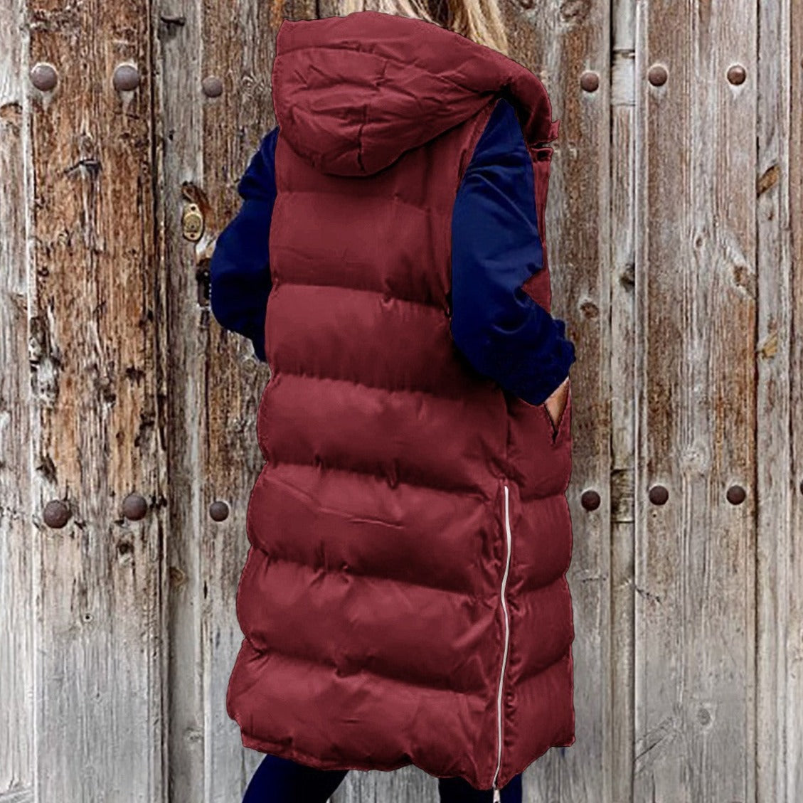 Jennifer - Kapuze Lange Weste Lässig Mode Einreihig Jacke