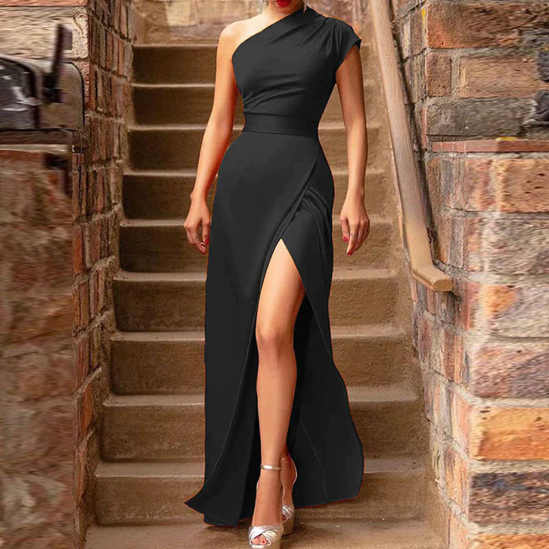 Elegantes One-Shoulder Abendkleid mit Beinschlitz und figurbetontem Schnitt – Perfekt für Gala, Hochzeit & formelle Anlässe