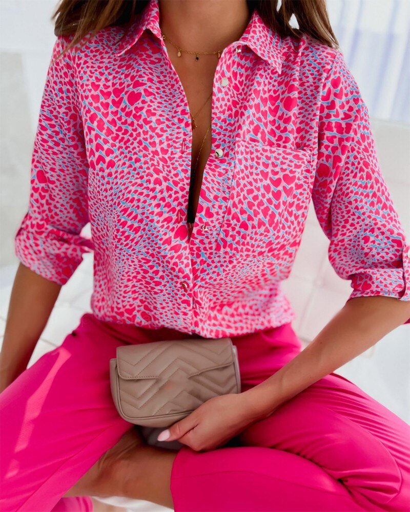 Print Shirts | Modische Bluse mit langen Ärmeln und Knopfleiste