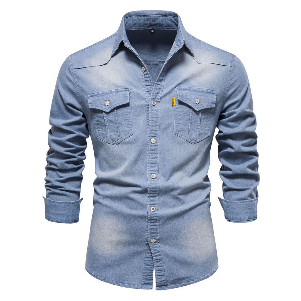 Marcellus - Lässiges Denim-Hemd - Klassisch - Vielseitiges Design - Ideal für die Arbeit für Herren