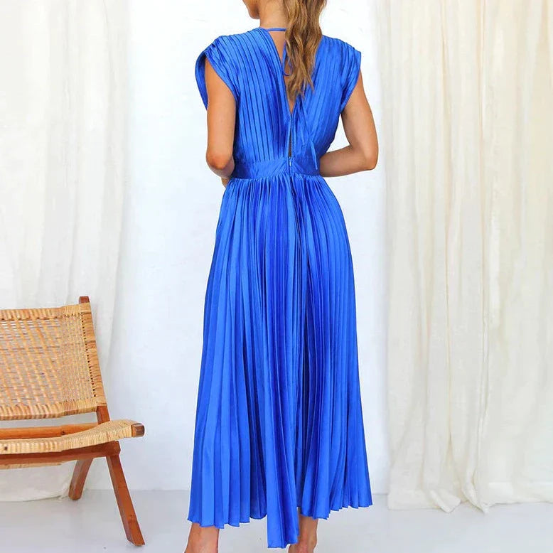 Plissiertes Midikleid mit tiefem V-Ausschnitt & Flügelärmeln – Eleganter Look für Hochzeit, Party & Sommer