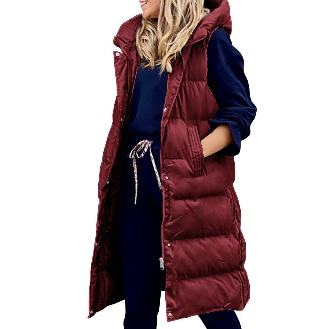 Jennifer - Kapuze Lange Weste Lässig Mode Einreihig Jacke