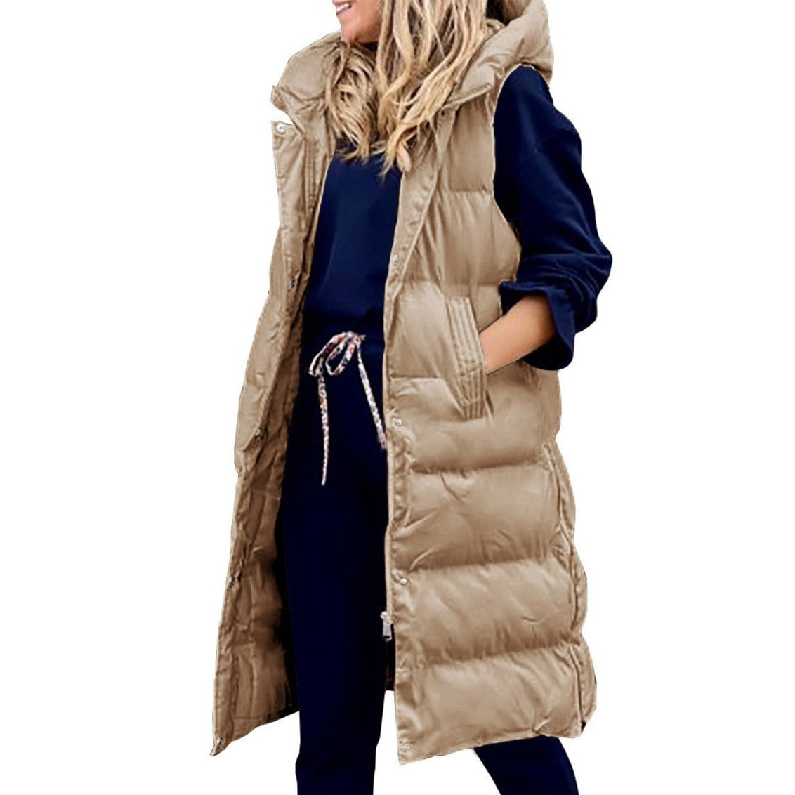 Jennifer - Kapuze Lange Weste Lässig Mode Einreihig Jacke