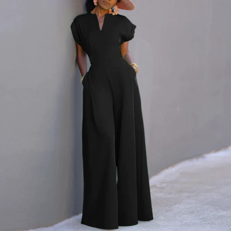 Eleganter Jumpsuit mit weitem Bein und V-Ausschnitt für Damen