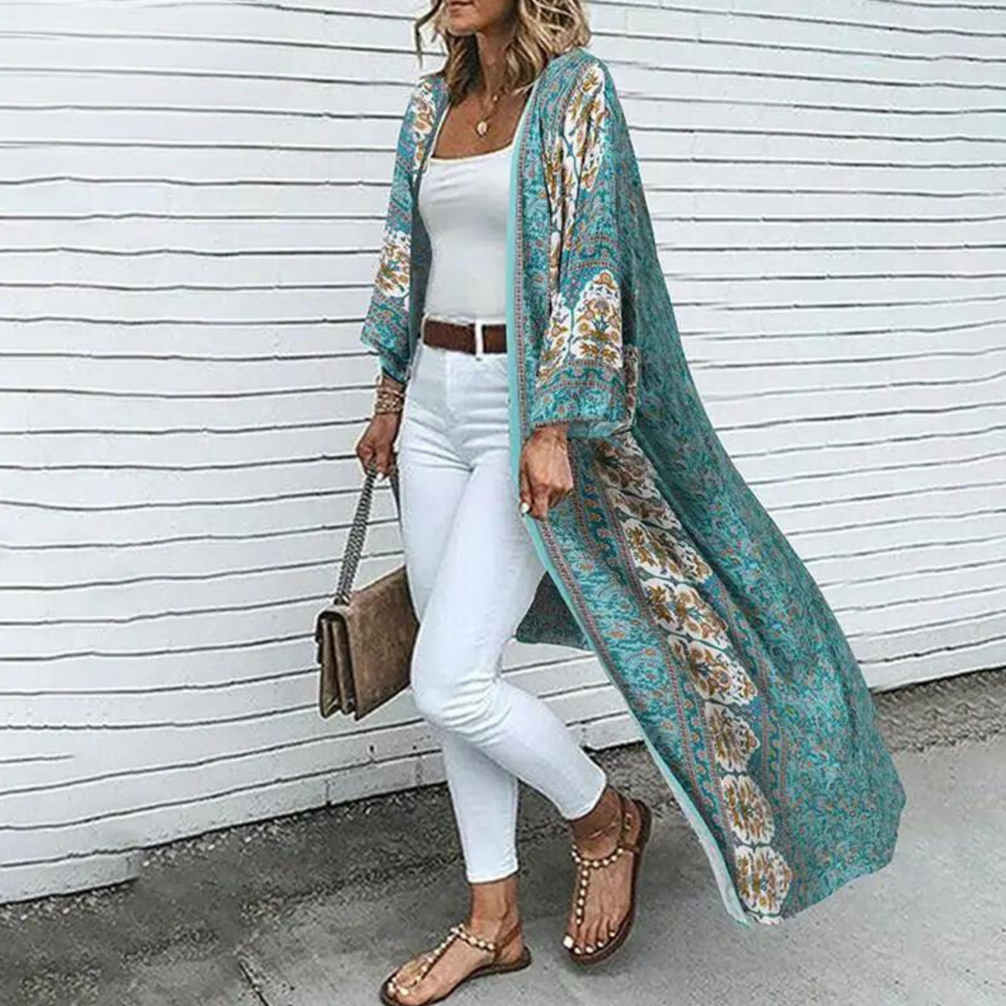 Boho Kimono Cardigan für Damen mit Ethno-Muster und weitem Schnitt – Perfekt für Sommer, Strand oder Festival-Style