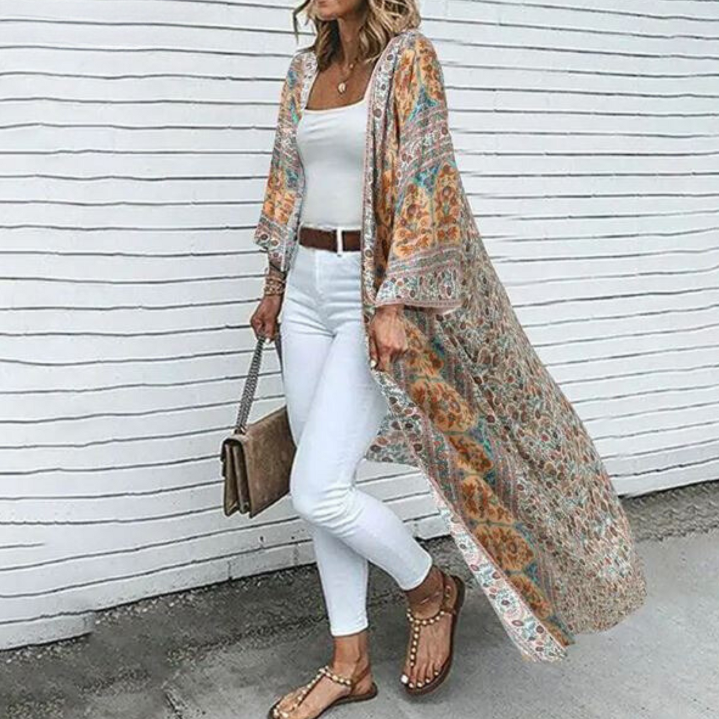 Boho Kimono Cardigan für Damen mit Ethno-Muster und weitem Schnitt – Perfekt für Sommer, Strand oder Festival-Style