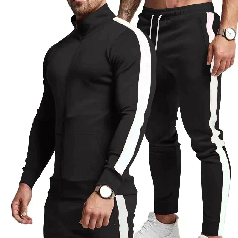 Herren Trainingsanzug mit Streifen – Slim Fit Sport Set mit Reißverschluss