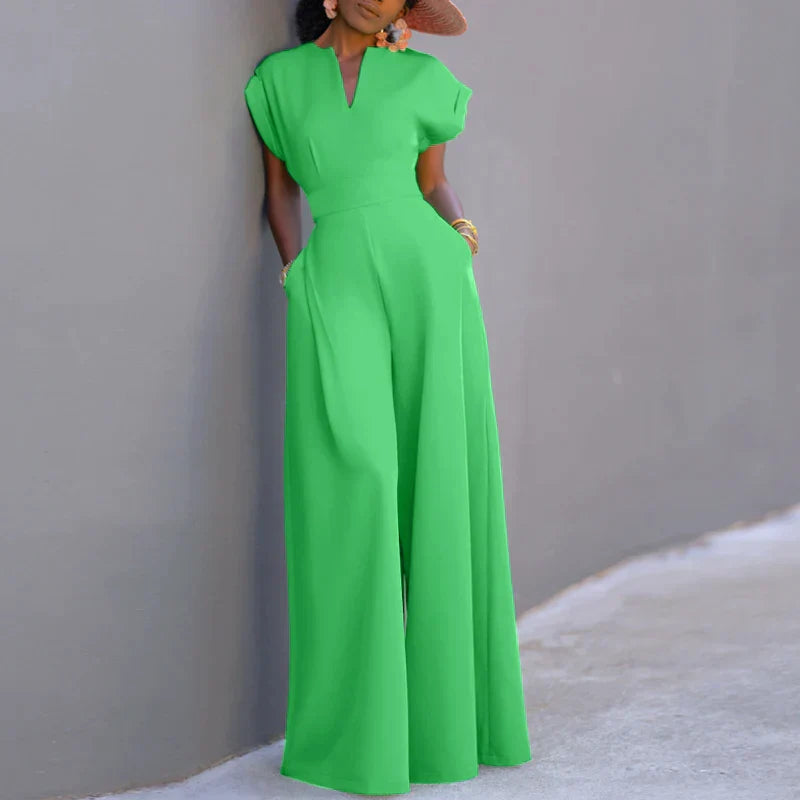 Eleganter Jumpsuit mit weitem Bein und V-Ausschnitt für Damen