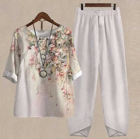 Zweiteiliges Damen Set mit Schmetterlingsdruck – Bequemes Freizeit-Outfit mit Oberteil & Hose für Alltag, Homewear & Urlaub