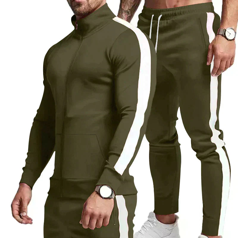 Herren Trainingsanzug mit Streifen – Slim Fit Sport Set mit Reißverschluss
