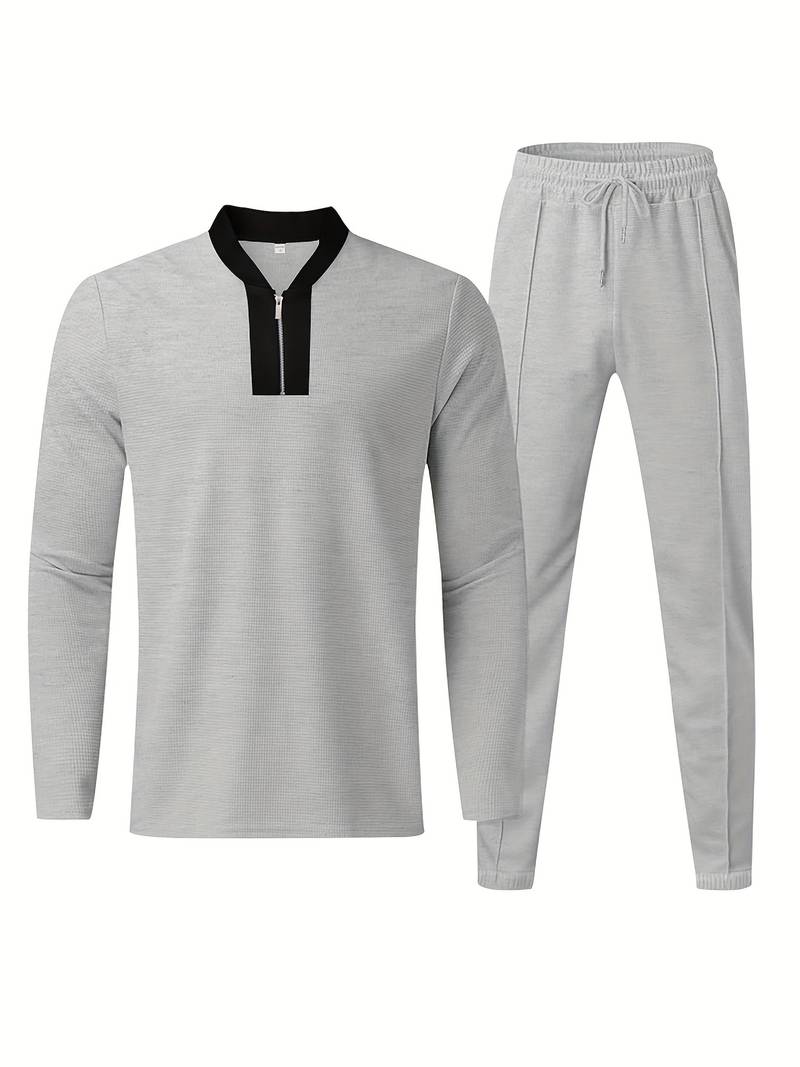 Zweiteiliges Herren Outfit Set – Modisches Freizeit- & Trainingsanzug Set mit Stehkragen