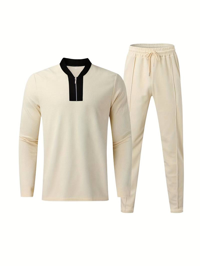 Zweiteiliges Herren Outfit Set – Modisches Freizeit- & Trainingsanzug Set mit Stehkragen
