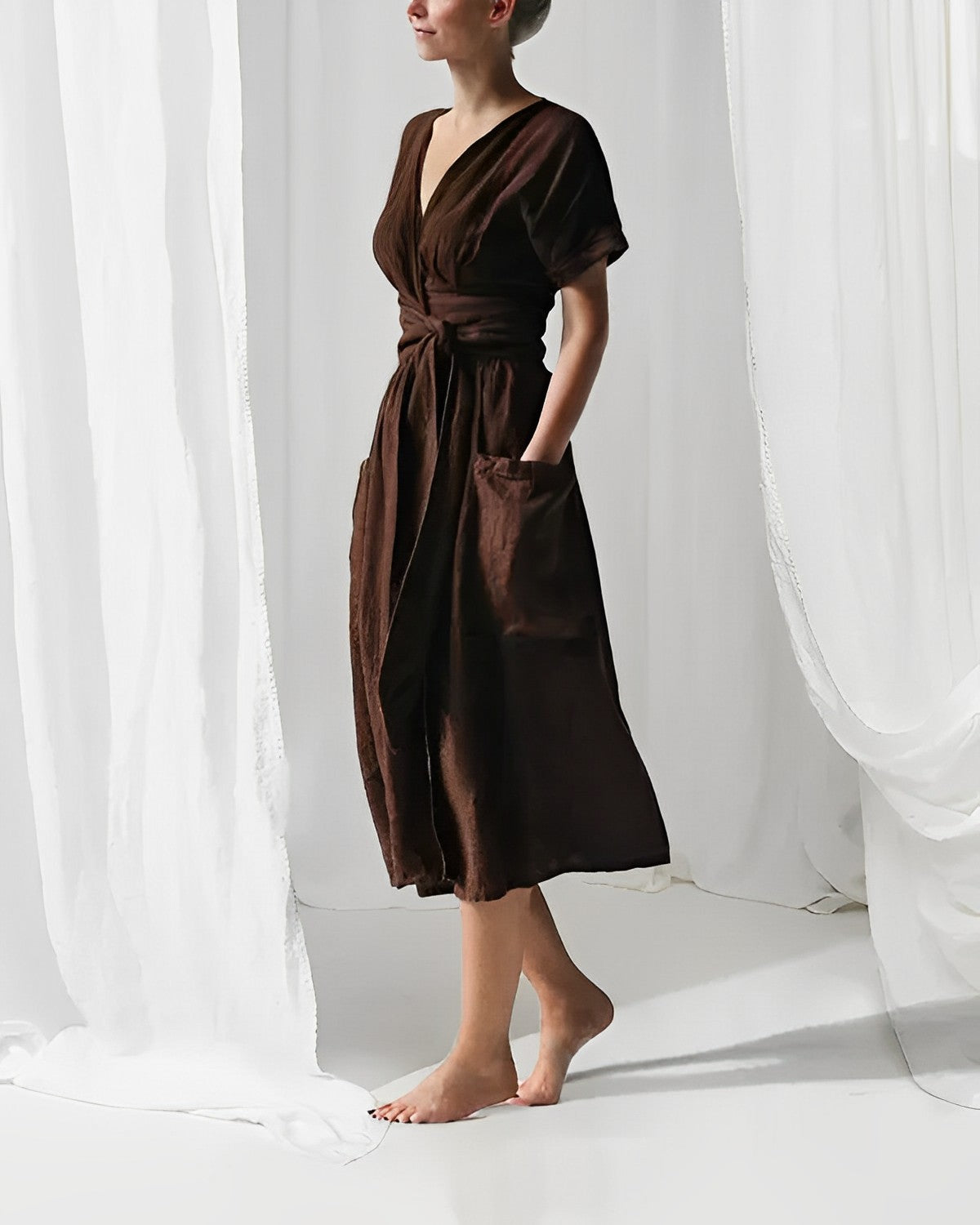 Elegantes Midikleid ILSE mit Gürtel & Seitentaschen