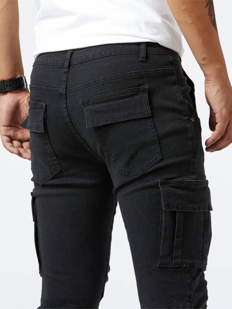 Herren Cargo Jeans Slim Fit mit Seitentaschen – Streetwear Hose für Freizeit & Alltag