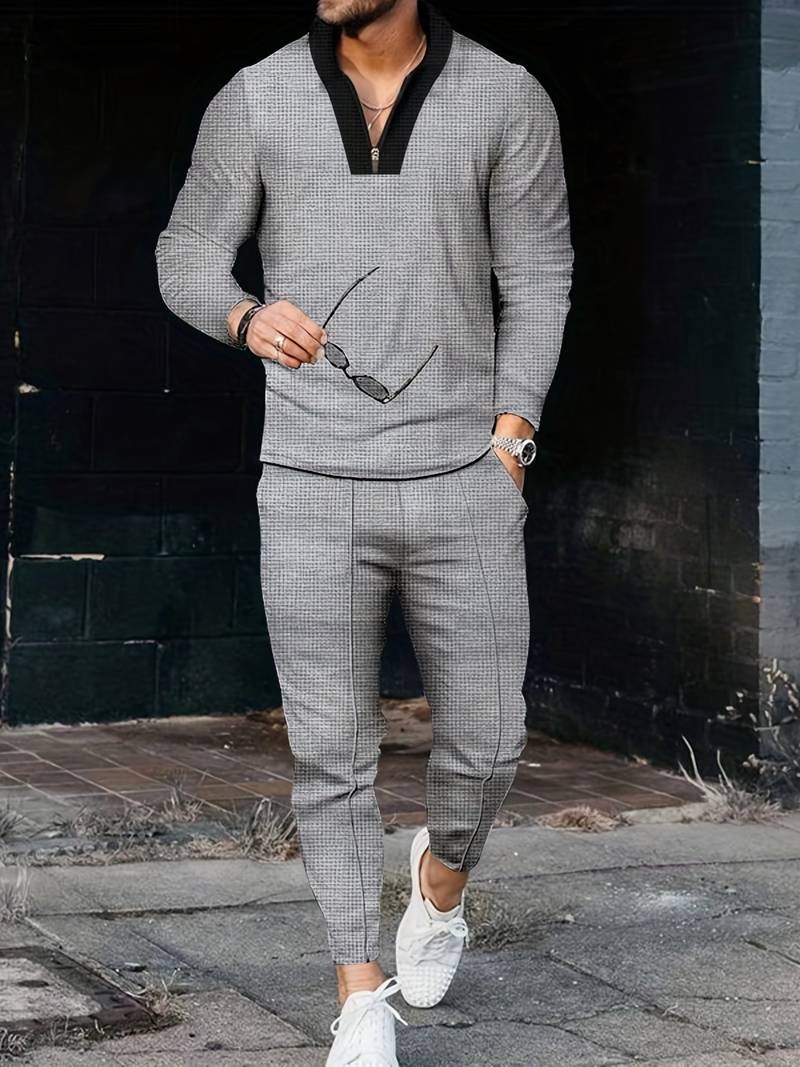 Zweiteiliges Herren Outfit Set – Modisches Freizeit- & Trainingsanzug Set mit Stehkragen