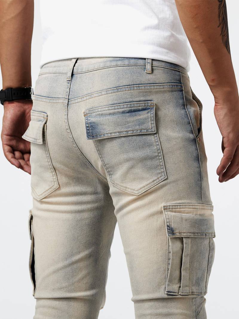 Herren Cargo Jeans Slim Fit mit Seitentaschen – Streetwear Hose für Freizeit & Alltag