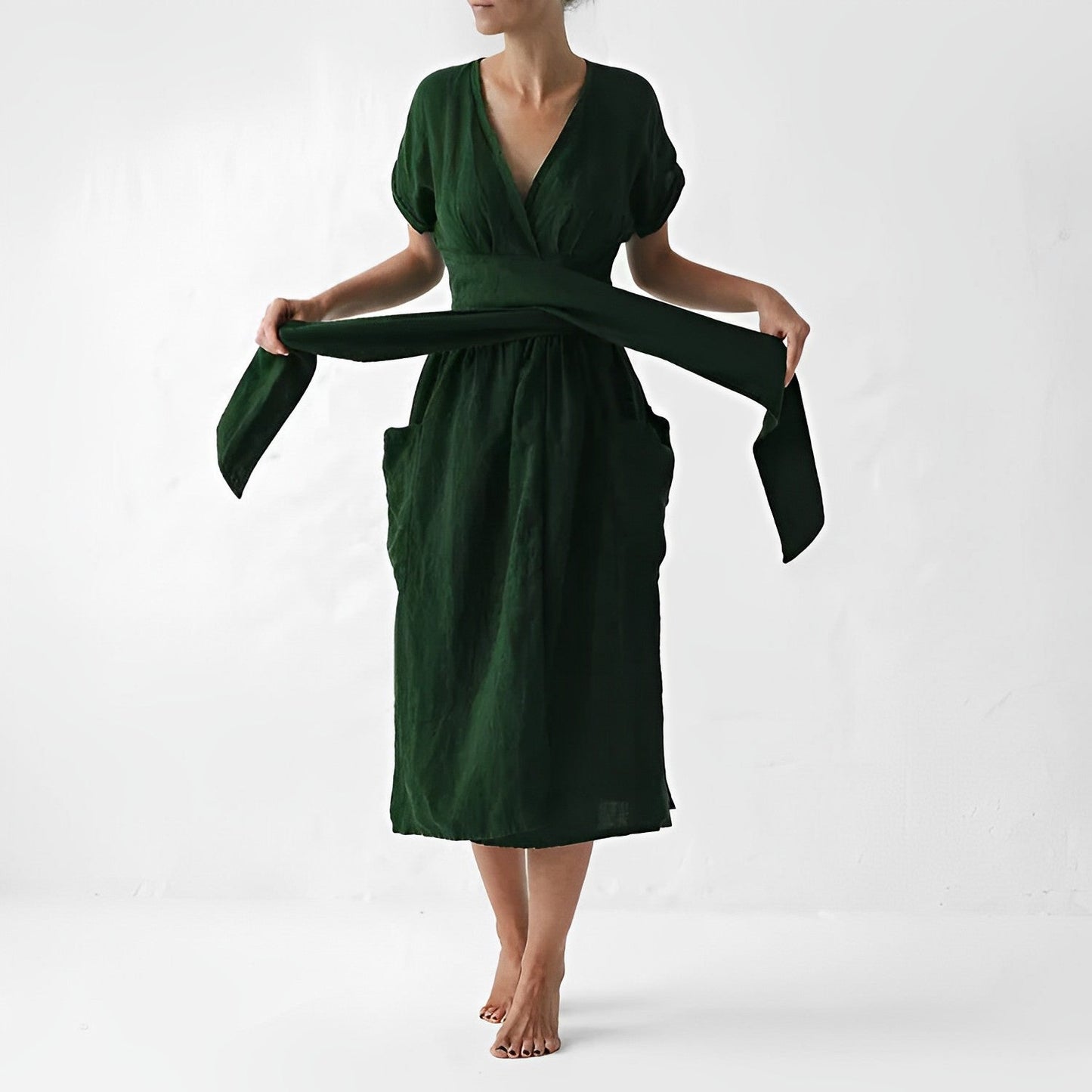 Elegantes Midikleid ILSE mit Gürtel & Seitentaschen