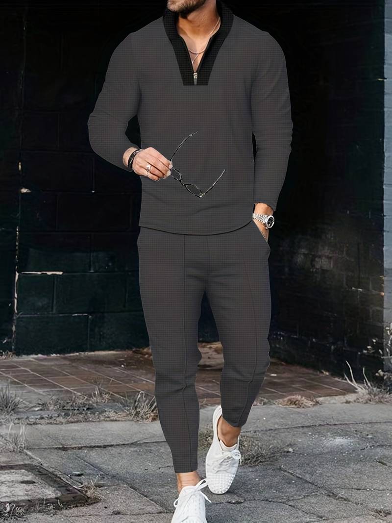 Zweiteiliges Herren Outfit Set – Modisches Freizeit- & Trainingsanzug Set mit Stehkragen