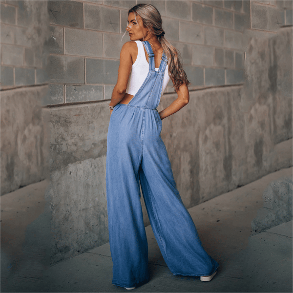 Damen Latzhose aus Denim – Weite Beinpassform mit Retro-Vibe