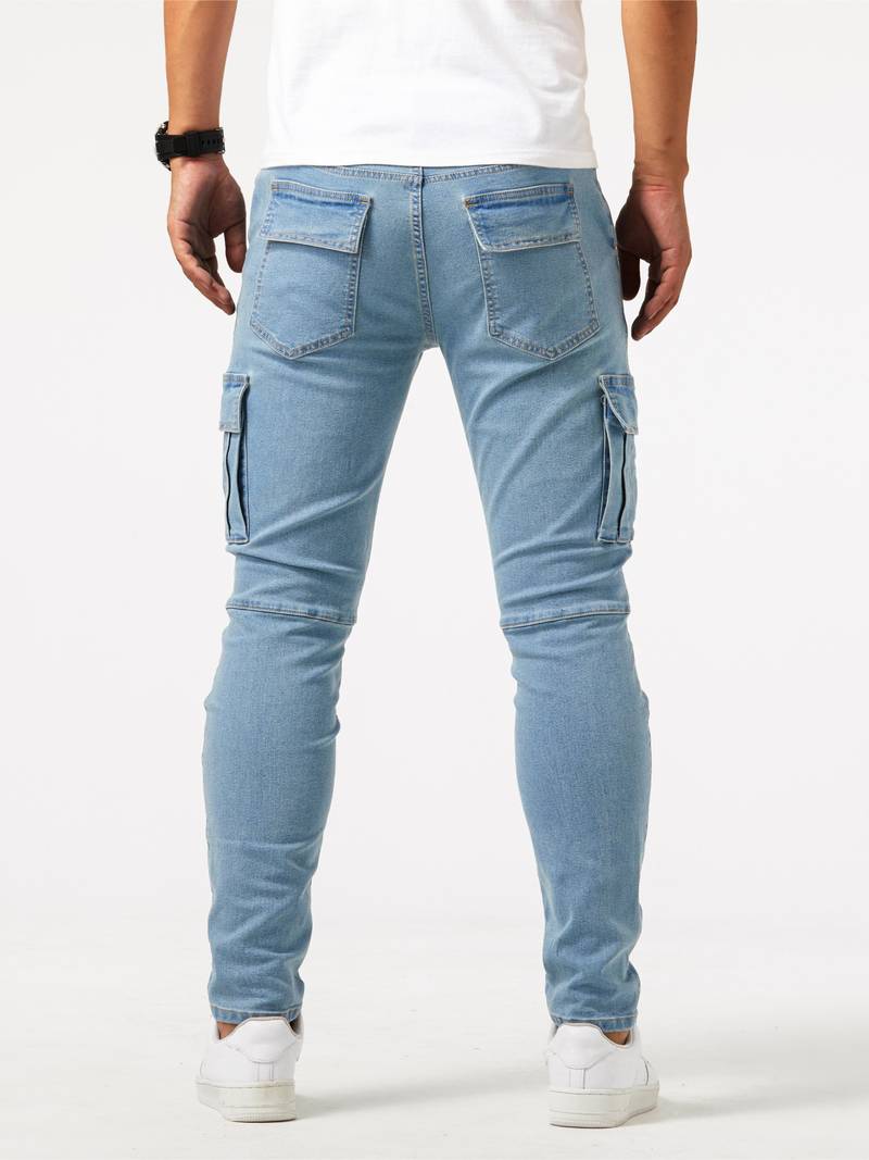 Herren Cargo Jeans Slim Fit mit Seitentaschen – Streetwear Hose für Freizeit & Alltag