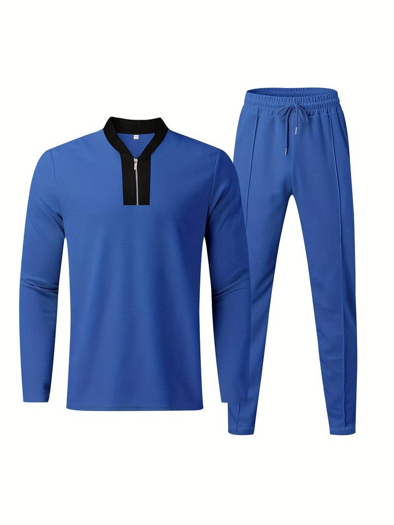 Zweiteiliges Herren Outfit Set – Modisches Freizeit- & Trainingsanzug Set mit Stehkragen