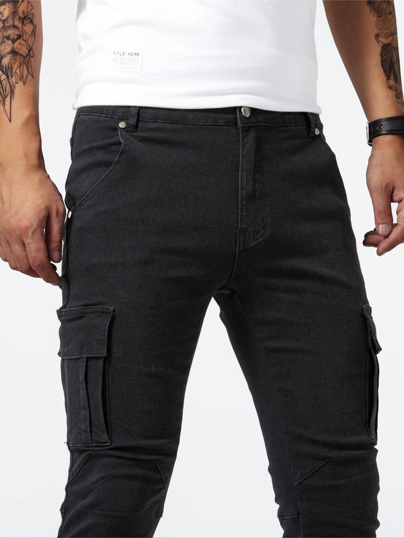 Herren Cargo Jeans Slim Fit mit Seitentaschen – Streetwear Hose für Freizeit & Alltag