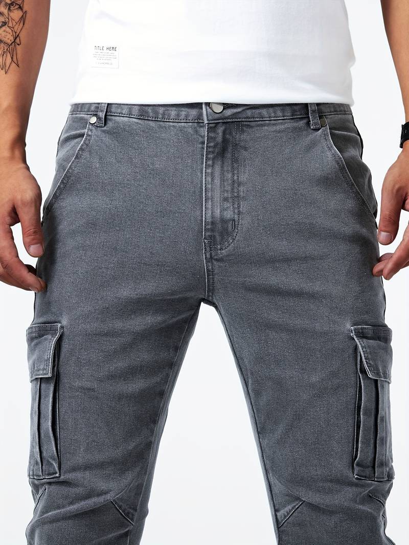 Herren Cargo Jeans Slim Fit mit Seitentaschen – Streetwear Hose für Freizeit & Alltag