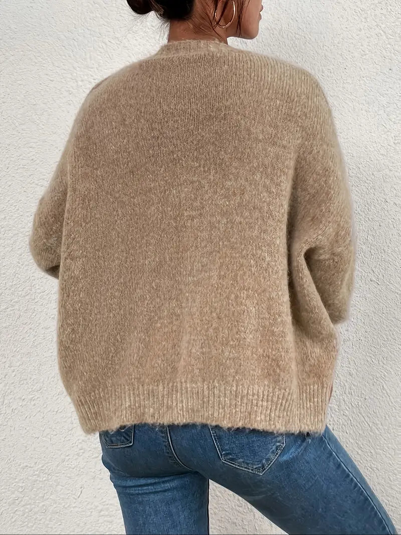 Kuscheliger Damen Strickcardigan mit V-Ausschnitt – Weicher Oversize Pullover mit Knopfleiste