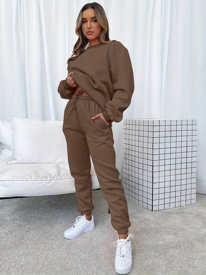 Zweiteiliges Damen-Sweat-Set – Oversized Pullover & Jogginghose in Pink für Lounge & Streetstyle