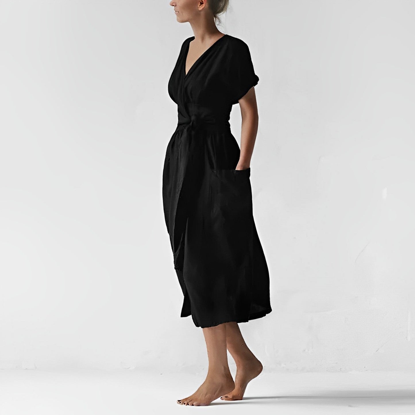 Elegantes Midikleid ILSE mit Gürtel & Seitentaschen