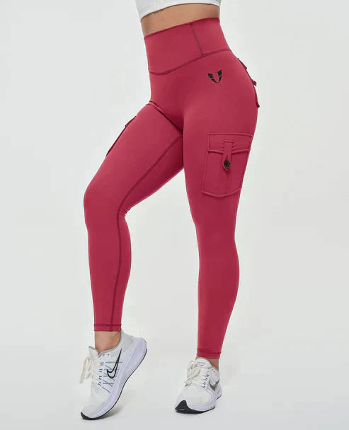 High-Waist Damen Sport Leggings mit Cargotaschen und figurformender Passform für Workouts und Freizeit