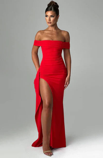Elegantes Off-Shoulder Abendkleid mit Schlitz und figurbetontem Design – Perfekt für Gala, Hochzeit & formelle Events